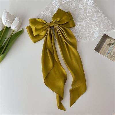 "Fawn" Long Flowy Satin French Barrette Style Hair Bow Clip