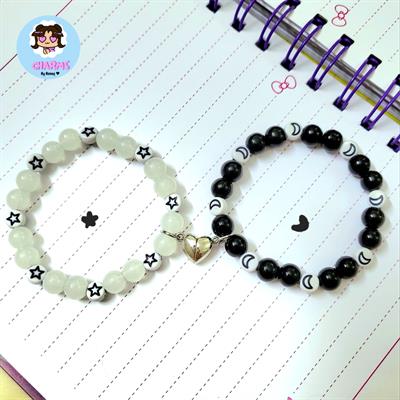 Set of 2 Star & Moon Bracelets with Magnetic Heart 