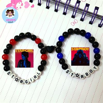 Set of Stargirl and Starboy Matching Bracelets with Magnetic Heart 