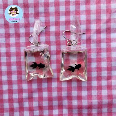 Black Fish In Baggie Earrings 