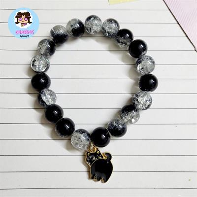 Crystalline Bubbly Bracelet - Black with Cat