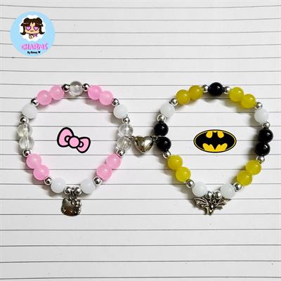 Hello Kitty and Batman Matching Bracelets with Magnetic Hearts 