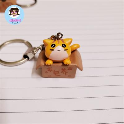 Chubby Cat In Box Keychain - Ginger Cat