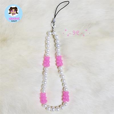 Pink Gummy Bear and Pearls Phone Charm 