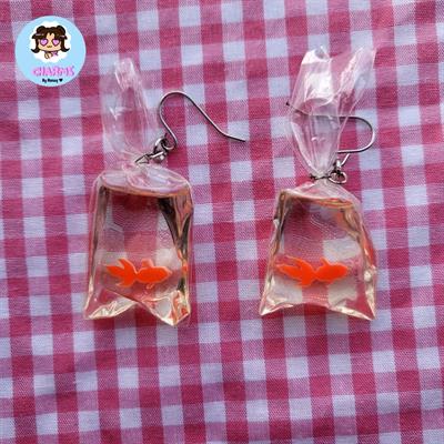 Orange Fish In Baggie Earrings 