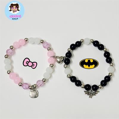 Hello Kitty and Batman Matching Bracelets with Magnetic Hearts