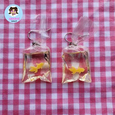 Yellow Fish In Baggie Earrings 