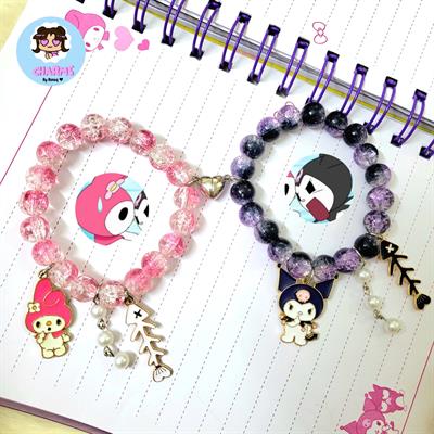 Set of My Melody and Kuromi Matching Bracelets with Magnetic Heart 