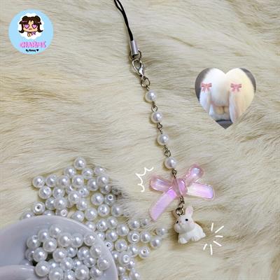 Baby Bunny Rabbit Coquette Pink Bow Pearl Phone Charm NewJeans Bunnies Kpop 