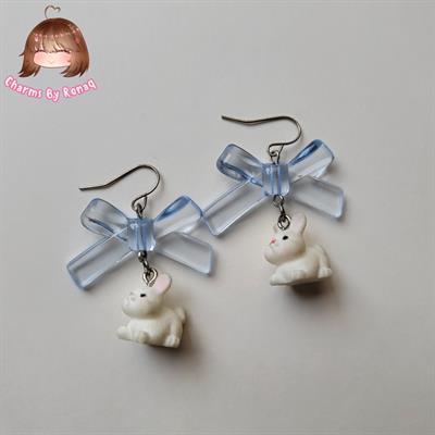 Blue Bow Bunny Earrings