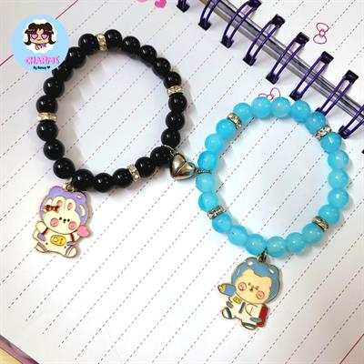 Set of Bunny and Bear Matching Bracelets with Magnetic Heart 