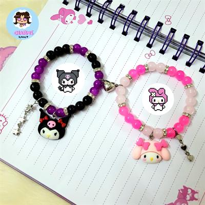 Set of Kuromi and My Melody Matching Bracelets with Magnetic Heart 