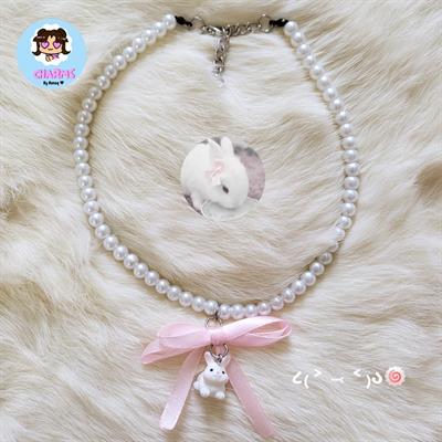 Baby Bunny Rabbit Coquette Pink Bow Pearl Necklace NewJeans Bunnies Kpop 