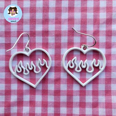 White Heart Earrings 