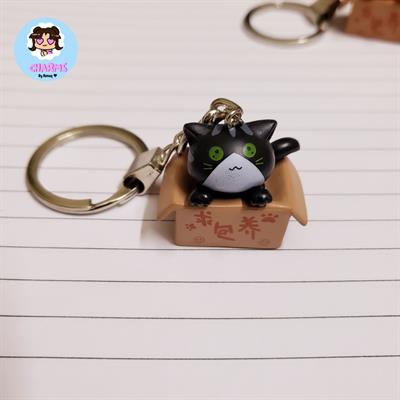 Chubby Cat In Box Keychain - Black Cat