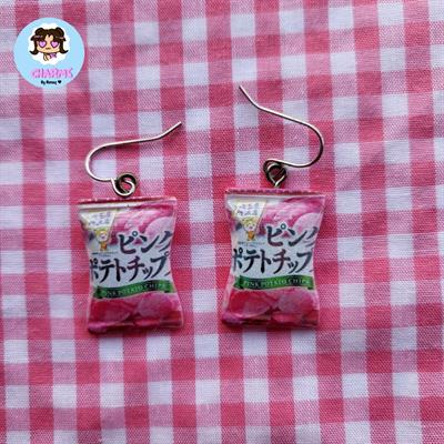 Pink Potato Chips Japanese Earrings 