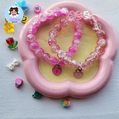 Crystalline Bubbly Bracelets - Light and Dark Pink Bracelets with Heart Charms