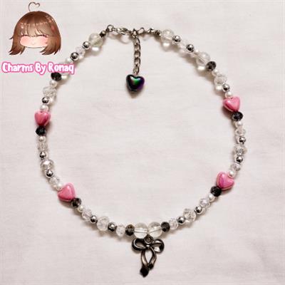 Pink and Silver Necklace with Bow Charm