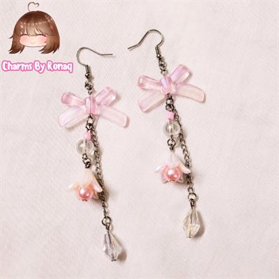 [SOLD OUT] Pink Bow Long Earrings 