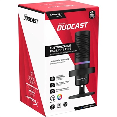 HyperX DuoCast RGB USB Condenser Microphone Cardioid Pop Filter Gain Control For PC, PS5, PS4, Mac