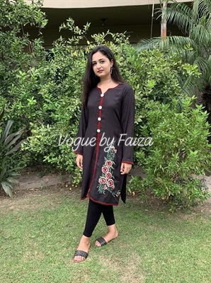 Black With Floral Embroidery Kurta