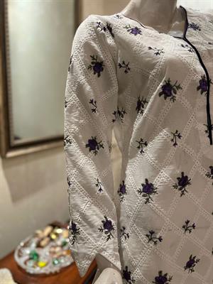 Chicken Shirt Embellished with purple and green floral embroidery 