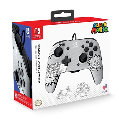 Nintendo Switch Controller with 3.5mm Audio Jack - Compatible with Nintendo Switch/ Lite/ OLED - REMATCH by PDP - Comic Attack (Black/White)