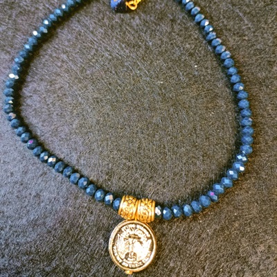 Choker - Navy blue gold coin