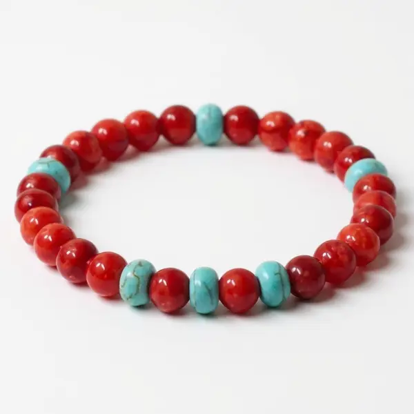 Ocean Fire – Natural Coral & Turquoise Bracelet for Women