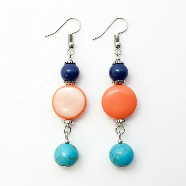 Lapis, Orange Shell & Turquoise Drop Earrings