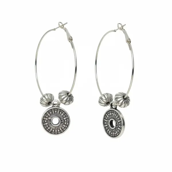 Silver Charm Hoop Earrings