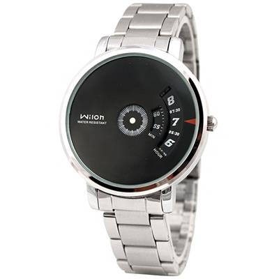 Round Dial Unique Design Stainless Steel Classic Silver Chain Watch For Men.