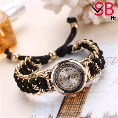 Luxury Diamond Bracelet Watch For Women / Gold Quartz Gift Wrist Watches For Women / Stylish Bracelets Rope Watches For Girls