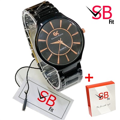 Plain Black Stainless Steel Wristwatch For Men / Chain Watches For Boys / SB FIT Formal Chain Watch With Box
