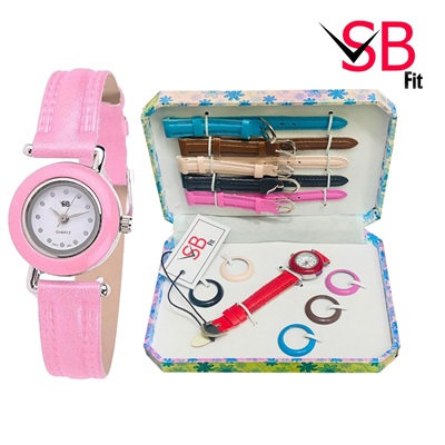 6 Straps Stylish Interchangeable Leather Watch For Girls  / Multicolors Gift Set Watch For Girls & Women  