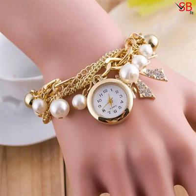 Gold Pearls Crystal Bracelet Watch for Girls – Elegant and Stylish Timepiece with Stunning Design by SB FIT®