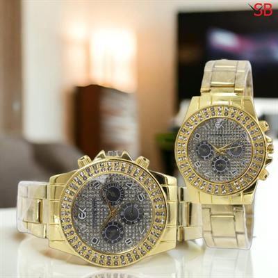 Stylish Pack of 2 Diamond Couple Watches - Elegant Timepieces for Men & Women