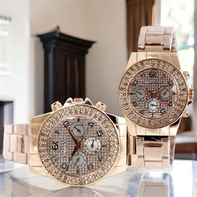 Pack of 2 Diamond Couple Watches For Men & Women.