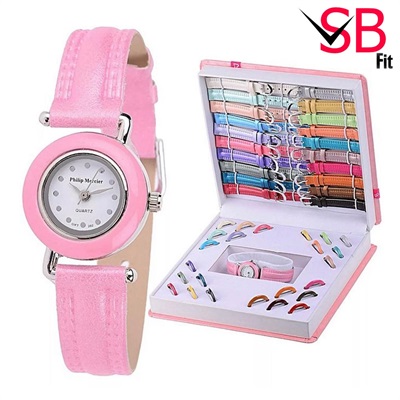 21 Straps Stylish Interchangeable Leather Watch For Girls  / Multicolors Gift Set Watch For Girls & Women  