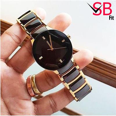 Classic Golden & Black Chain Stainless Steel Watch For Men.