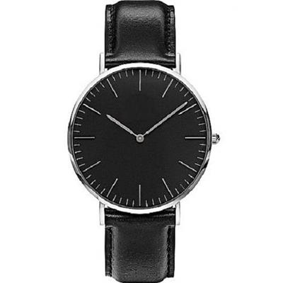 Jet Black Leather Strap Watch For Mens