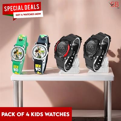 Exclusive Pack: 2 Benten Watches + 2 Digital 7 Light Function Watches For Kids SB FIT®