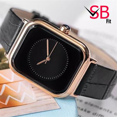 Square Shape Stainless Steel Black Leather Strap Watch For Women.