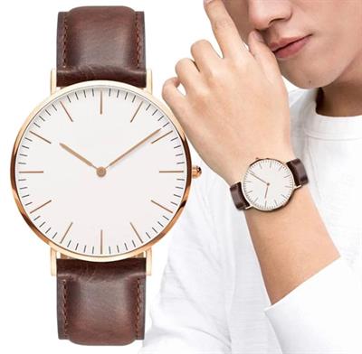 Formal Brown Leather Strap Stainless Steel Watch For Mens 