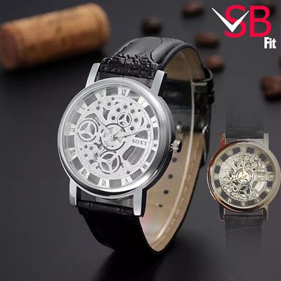 Leather Strap Stylish Double Sided Glass Transparent Watch for Men.