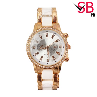 High Quality Chain Rose Gold Double Stones Watch For Girls.