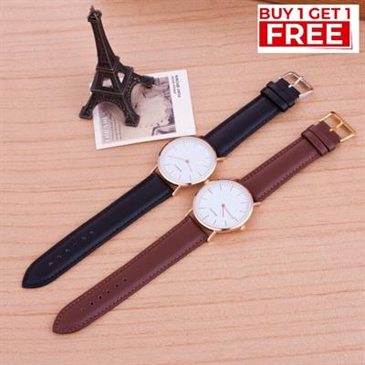 Pack of 2 - Men's High Quality Stylish Casual Wrist Watch for Men - Black & Brown Stainless Steel & Leather Analog Watch for Men
