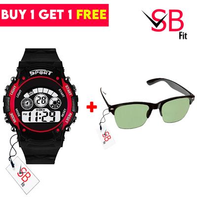 SB FIT Bundle Pack of 2 - Sunglasses & Digital 7 Light Sport Watch For Boys & Girls.