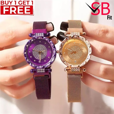 Pack of 2 Double Stones With Date Luxury Watch For Girls / SB Fit Magnetic Luxury Watches For Girls / Women / Ladies