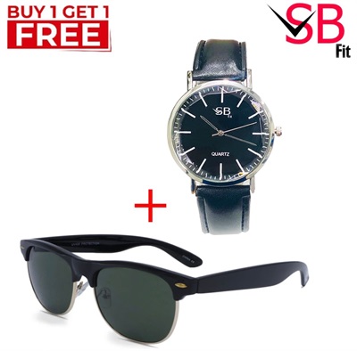 Pack of 2 Black Sunglass & Watch For Men.